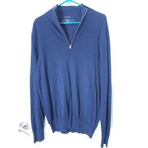 J.Crew Slim Fit Cotton Half-Zip Sweater Dark Blue Ribbed Collar